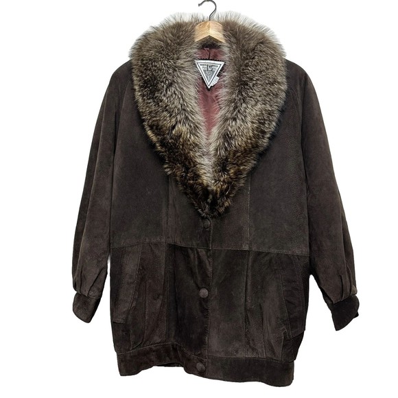 Women's J Percey For Marvin Richards Oversize Leather Bomber Jacket M Fur Collar - Picture 1 of 12